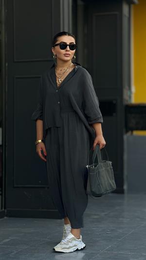 Anthracite Tencel Fabric Pants and Shirt Set