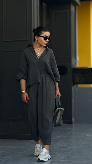 Anthracite Tencel Fabric Pants and Shirt Set