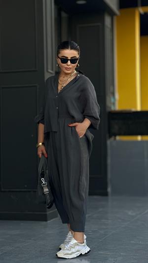 Anthracite Tencel Fabric Pants and Shirt Set