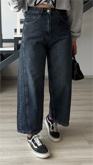 Washed Anthracite Double-Stitched Side Baggy Jeans