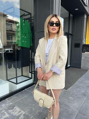 Astarı Çizgili Keten Blazer Ceket