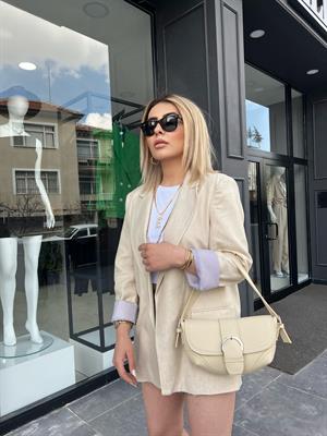 Astarı Çizgili Keten Blazer Ceket