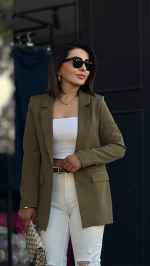 Atlas Haki Tek Düğme Blazer Ceket