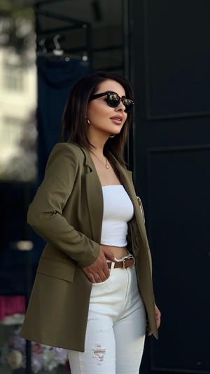 Atlas Haki Tek Düğme Blazer Ceket