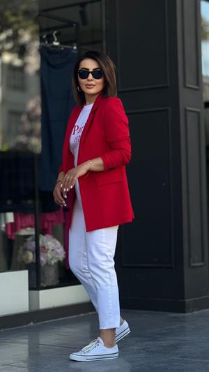 Atlas Kırmızı Tek Düğme Blazer Ceket