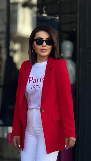 Atlas Kırmızı Tek Düğme Blazer Ceket
