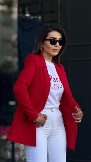Atlas Kırmızı Tek Düğme Blazer Ceket