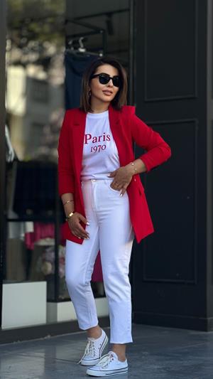 Atlas Kırmızı Tek Düğme Blazer Ceket