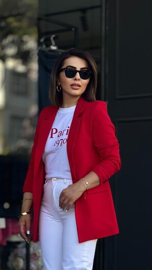 Atlas Kırmızı Tek Düğme Blazer Ceket