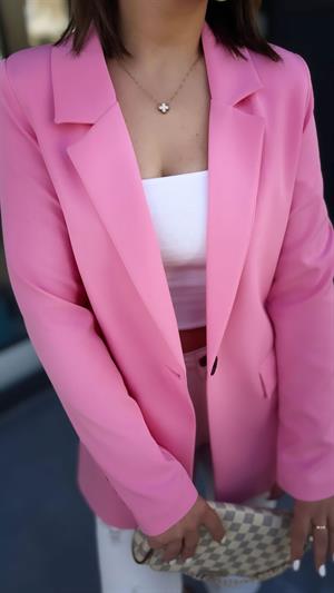Atlas Pembe Tek Düğme Blazer  Ceket