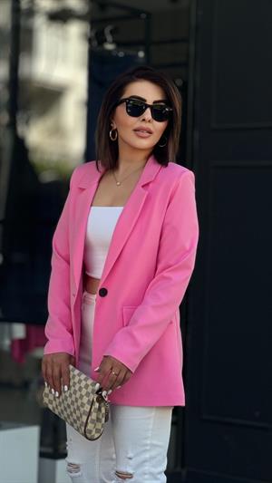 Atlas Pembe Tek Düğme Blazer  Ceket