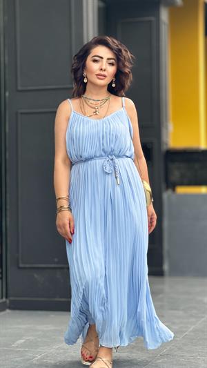 Baby Blue Strappy Pleated Dress
