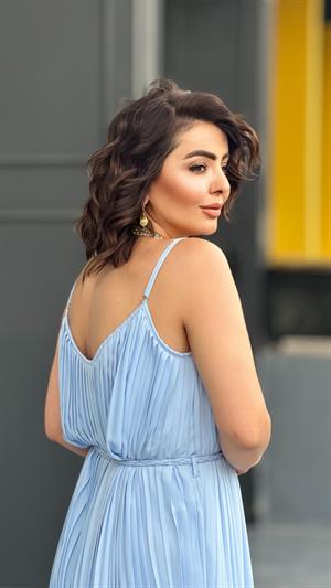 Baby Blue Strappy Pleated Dress