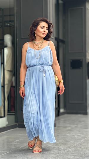 Baby Blue Strappy Pleated Dress
