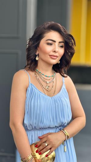 Baby Blue Strappy Pleated Dress