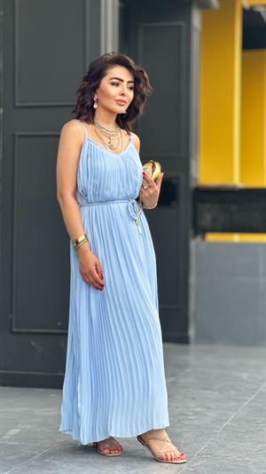 Baby Blue Strappy Pleated Dress