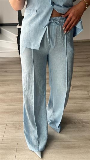 Baby Blue Square Neck Vest and Pants Set with Tie Detail