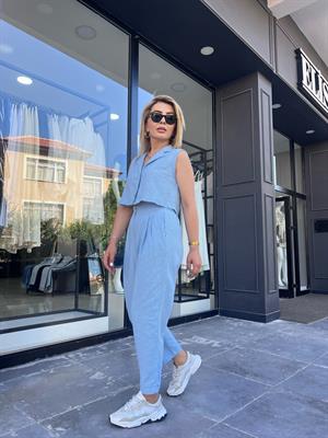 Baby Blue Linen Vest and Trousers Set
