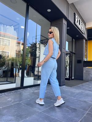 Baby Blue Linen Vest and Trousers Set