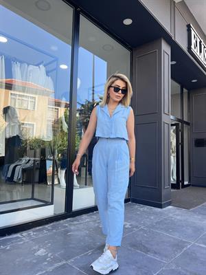 Baby Blue Linen Vest and Trousers Set