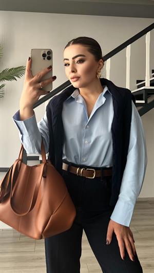 Bebe Mavi Poplin Gömlek