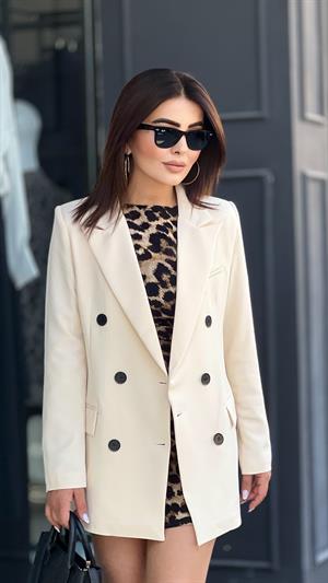 Bej Atlas Kumaş Blazer Ceket 