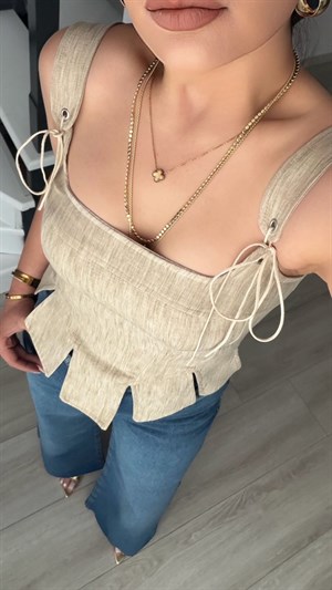 Bej Bağlama Detaylı Korse Bluz
