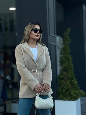 Bej Çift Cepli Düğmeli Alpaka Ceket