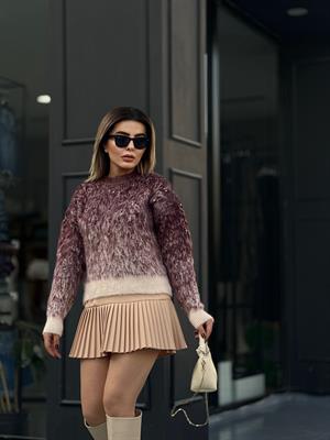 Beige Double Pleated Mini Skirt