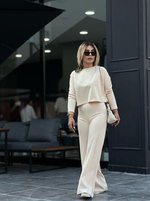 Beige Ribbed Knit 2-Piece Set