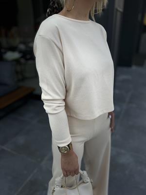 Beige Ribbed Knit 2-Piece Set