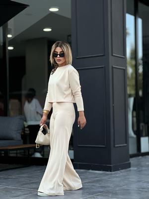 Beige Ribbed Knit 2-Piece Set