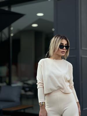 Beige Ribbed Knit 2-Piece Set