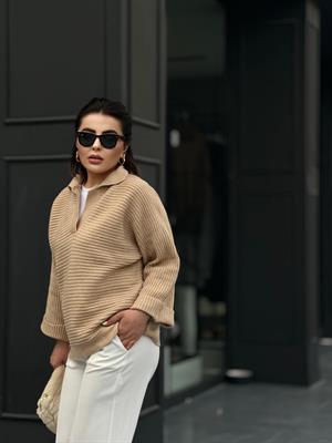 Beige Sweater with Integrated Sleeves