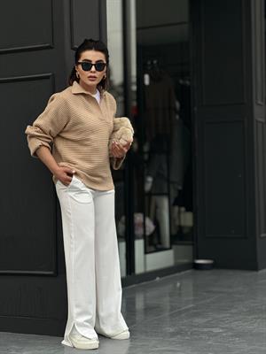 Beige Sweater with Integrated Sleeves