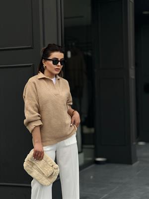 Beige Sweater with Integrated Sleeves