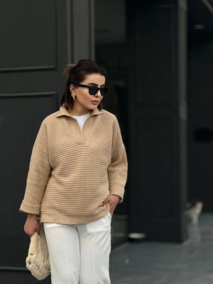 Beige Sweater with Integrated Sleeves