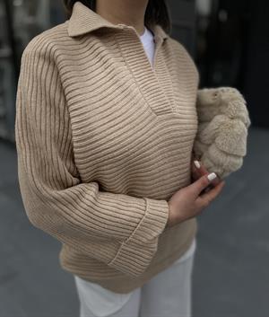Beige Sweater with Integrated Sleeves