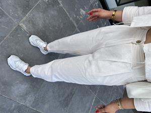 Bej Keten  Crop Ceket-Pantolon 2li Takım