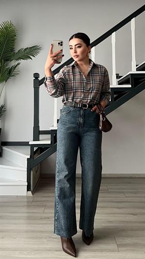 Beige-Navy Plaid Lumberjack Shirt