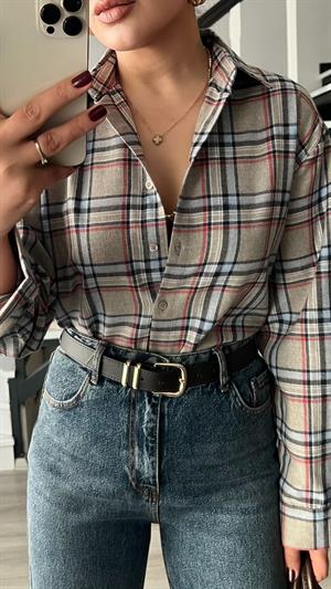 Beige-Navy Plaid Lumberjack Shirt