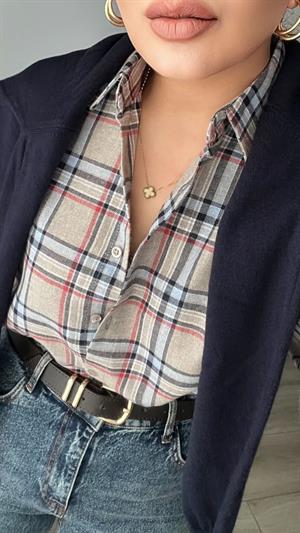 Beige-Navy Plaid Lumberjack Shirt