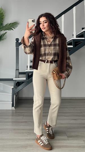 Bej Orjinal Marka Boyfit Jean