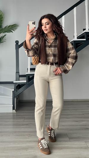 Bej Orjinal Marka Boyfit Jean