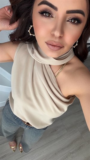 Bej Şal Detaylı Bluz