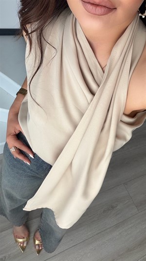 Bej Şal Detaylı Bluz