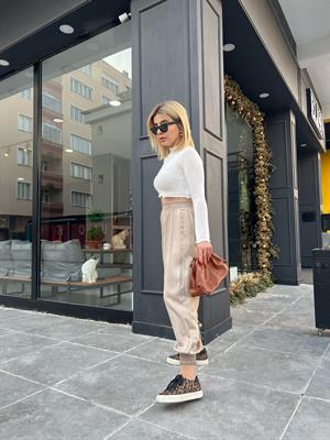 Bej Saten Şalvar Pantolon