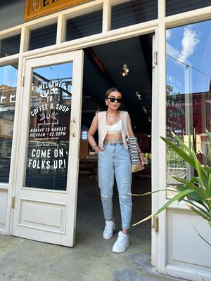 Bel Lastikli Yırtıklı Mom Jean