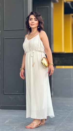 White Strappy Pleated Dress