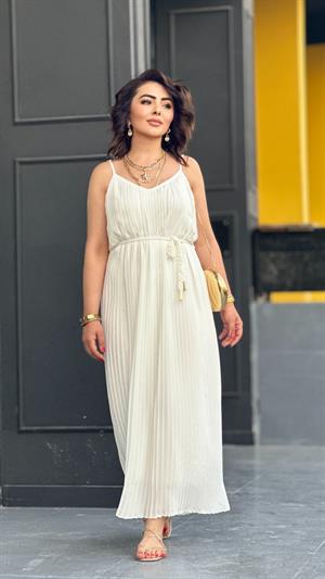 White Strappy Pleated Dress